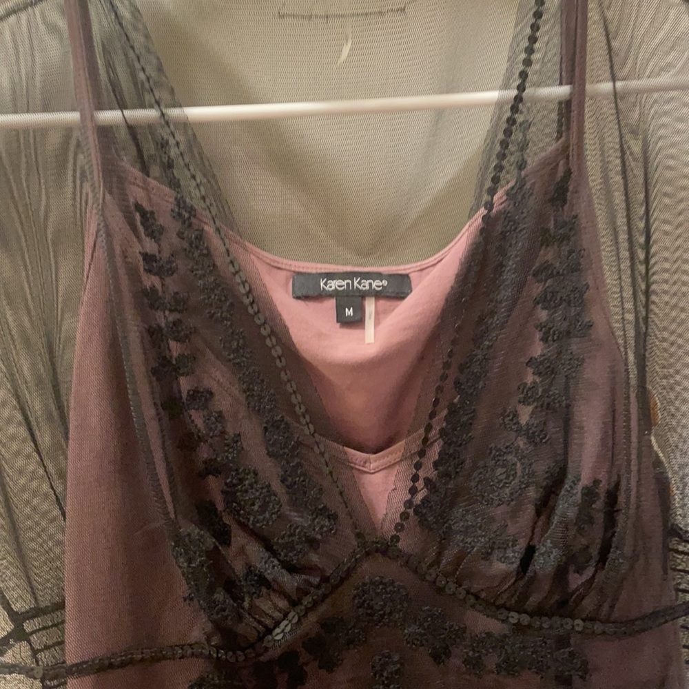 New Karen Kane sheer black mixed greens lace top M - Picture 3 of 11